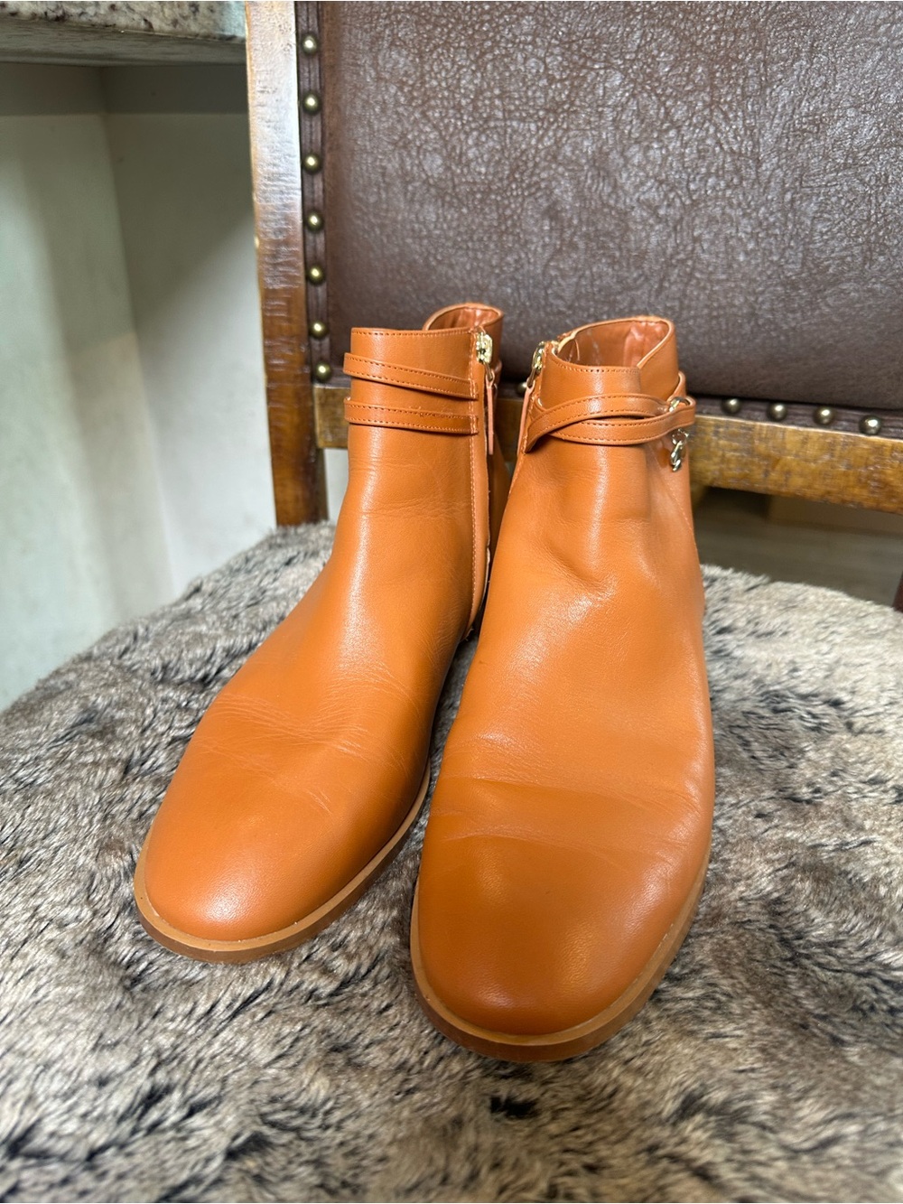 KATE SPADE Bacall Napa Tan Leather Ankle Boots, Size 11